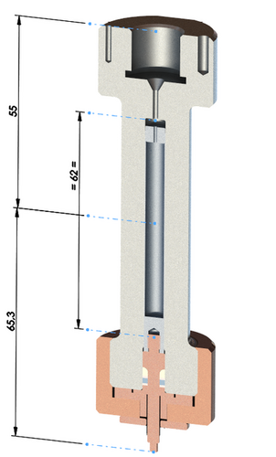 Dimensions of the TiZr cell in the beam